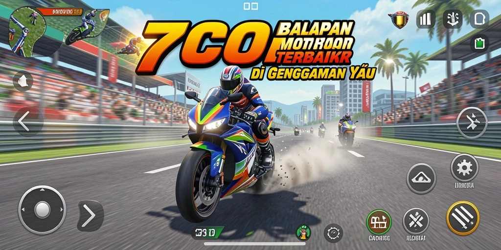 Tampilan gameplay 7CONE yang mendebarkan dengan motor yang siap balapan.