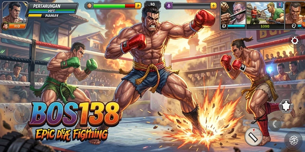 Tampilan gameplay pertarungan yang mendebarkan di BOS138.