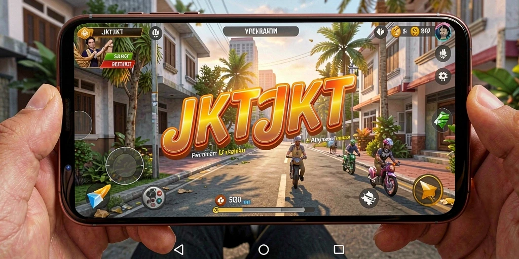 Screenshot gameplay JKTJKT dengan tampilan yang ceria dan menarik.