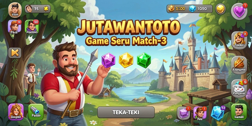 Screenshot gameplay JUTAWANTOTO menampilkan kombinasi elemen menarik di game Match-3.