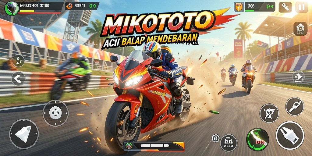 Tampilan gameplay seru dari MIKOTOTO dengan balapan motor yang mendebarkan.