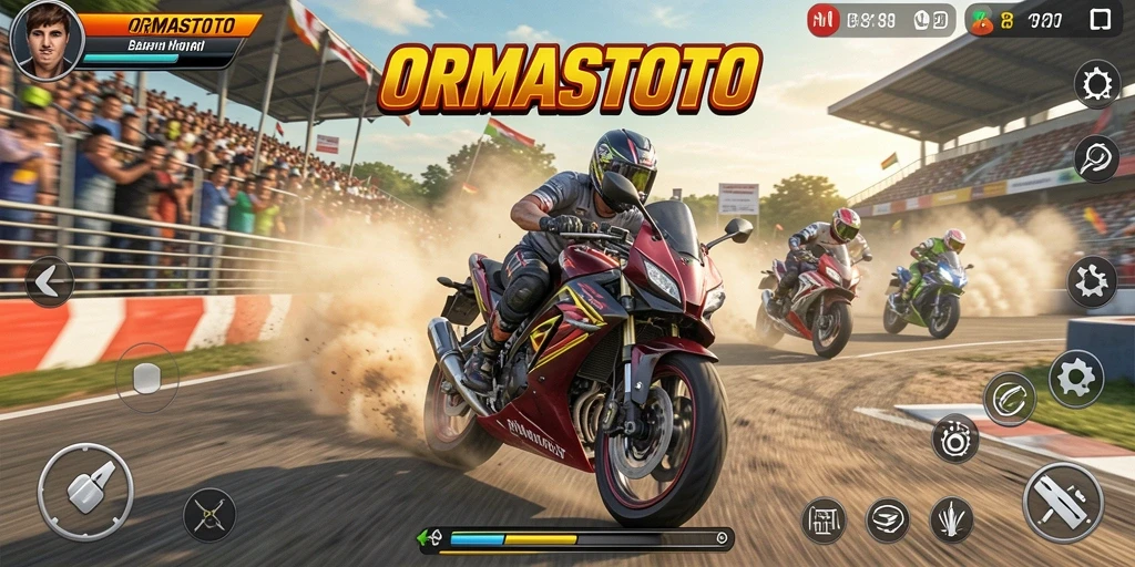 Tampilan aksi balapan motor yang mendebarkan dalam ORMASTOTO.