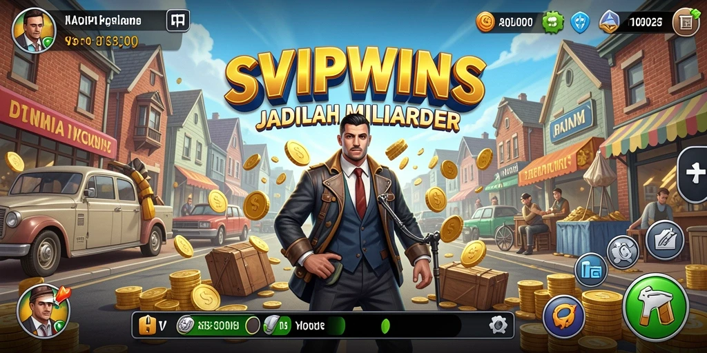 Tampilan gameplay menarik dari SVIPWINS dalam membangun bisnis Tycoon.