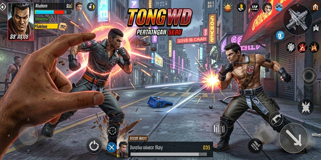Screenshot gameplay TONGWD yang menampilkan pertarungan seru.