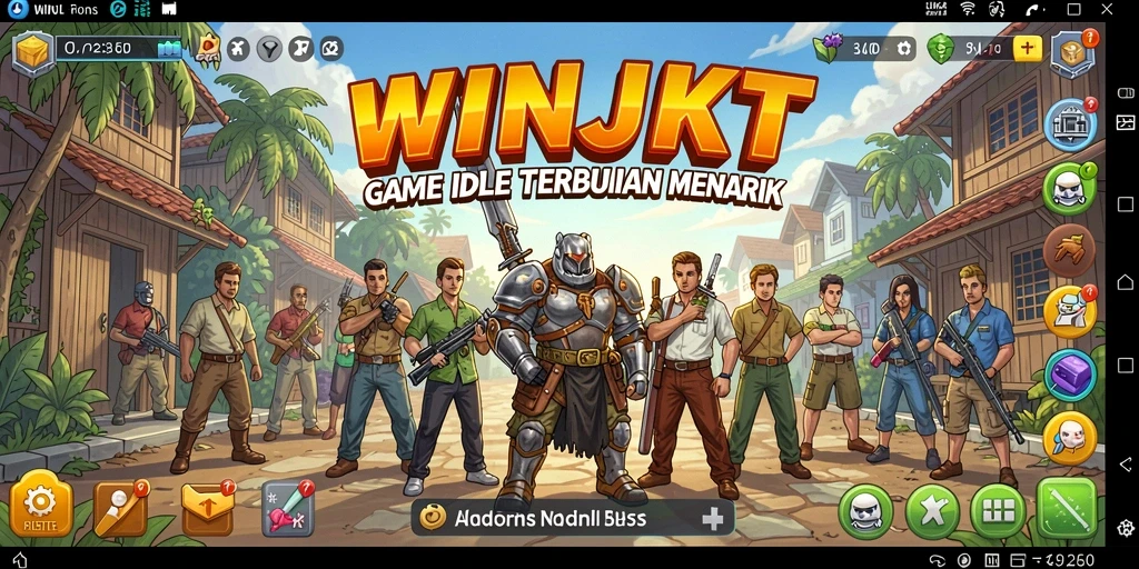 Screenshot WINJKT menampilkan gameplay santai dengan karakter yang bekerja otomatis.
