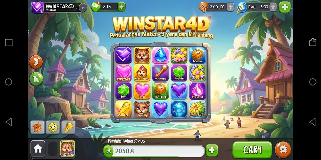 Gameplay seru WINSTAR4D dengan grafis berwarna-warni.